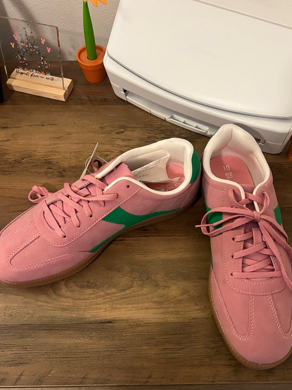 No Boundries Pink Sneakers with Green Stripe - Picture 2 of 4